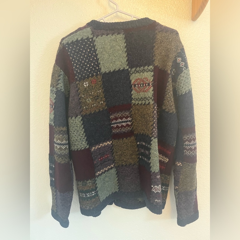 Vintage Patchwork Button-Front Cardigan in Navy, Green & Burgundy Eddie Bauer - Picture 3 of 3